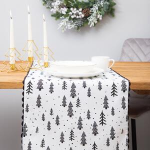 Vánoční běhoun na stůl | HALLA | v černé barvě vánoční stromky - bavlna | 40x160 cm | XM22 832685 Homla