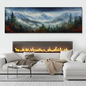 FeelHappy Obraz na plátně - Horské štíty a mlhavé údolí Velikost obrazu: 180 x 60 cm