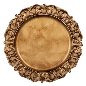 Zlato-hnědý plastový talíř s ornamenty – 33x2 cm