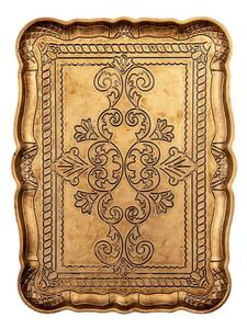 Zlato-hnědý plastový obdélníkový podnos s ornamenty – 31x23x2 cm