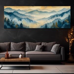 Obraz na plátně - Mlžné kopečky se smrkovými lesy FeelHappy.cz Velikost obrazu: 120 x 40 cm