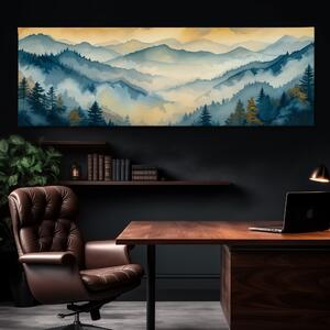 Obraz na plátně - Mlžné kopečky se smrkovými lesy FeelHappy.cz Velikost obrazu: 120 x 40 cm