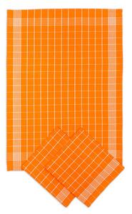  Sada tří bavlněných utěrek s kostkami - kombinace barev oranžová a bílá. Rozměr utěrek je 3x 50x70 cm