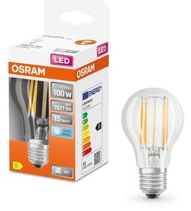 Průhledná LED žárovka E27 11 W CLASSIC A, studená bílá