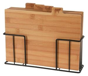 Excellent Houseware Sada 4 ks bambusových prkének na krájení ve stojanu TIMBER hnědá