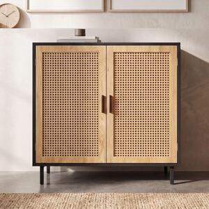FineBuy Píborník 80x86,5x40 cm Komoda erná s vídeským proutím Vysoká komoda Nadasová podlahová skí Obývací pokoj se 2 dvemi Píborník ratan