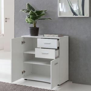 FineBuy Komoda bílá s dvířky a zásuvkami 71 x 78 x 35,5 cm Skříňka dřevěná Moderní skříňka do předsíně Malá víceúčelová skříňka Příborník Sideboard matný