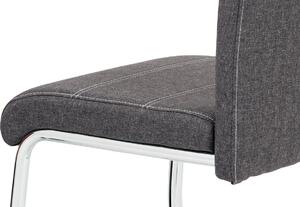 Jídelní židle čalouněná šedou látkou s bílým prošitím s kovovou konstrukcí HC-482 GREY2