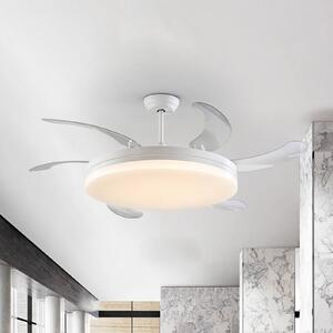 Schuller Valencia LED stropní ventilátor Vento bílý/čirý, DC Ø 150 cm tichý, stmívatelný, Čirá / transparetní, Obývací pokoj / jídelna, kov, Moderní