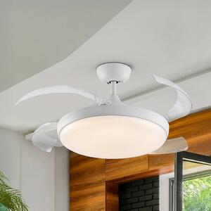 Schuller Valencia LED stropní ventilátor Venturi bílý/čirý DC, Ø 106 cm tichý, stmívatelný, Čirá / transparetní, Obývací pokoj / jídelna, kov, Moderní