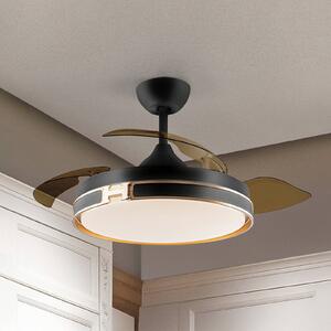 Schuller Valencia LED stropní ventilátor Herón černý/zlatý/kouřový Ø 106 cm tichý, stmívatelný, Hliník / šedá / zinek, Obývací pokoj / jídelna, kov, Moderní