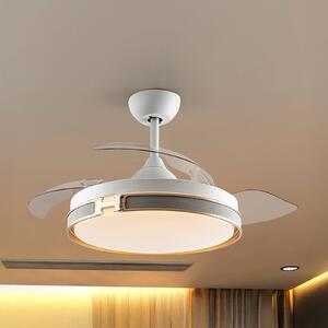 Schuller Valencia LED stropní ventilátor Herón bílá/zlatá/šedá/čirá Ø106 cm tichý, stmívatelný, Čirá / transparetní, Obývací pokoj / jídelna, kov, Moderní