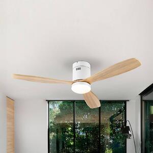 Schuller Valencia LED stropní ventilátor Siroco, bílý/světlé dřevo Ø 132 cm, tichý, stmívatelný, Světlé dřevo, Obývací pokoj / jídelna, kov, Moderní