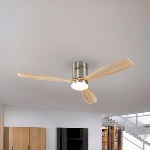 Schuller Valencia LED stropní ventilátor Siroco, nikl/světlé dřevo Ø 132 cm tichý, stmívatelný, Světlé dřevo, Obývací pokoj / jídelna, kov, Moderní