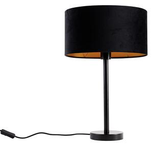 Stolní lampa černá s oválným sametovým stínítkem černým 35 cm - Simplo