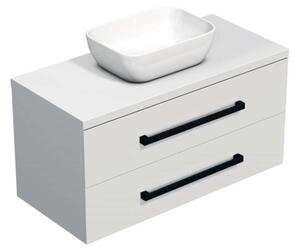 Koupelnová skříňka s černou úchytkou a krycí deskou SAT Cube Way 100x53x46 cm bílá lesk CUBE46C1003BISAT45