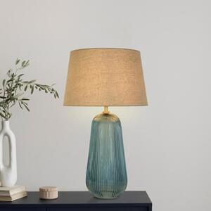 Searchlight EU44652AZ Velká stolní lampa CAMEO modré sklo & stínidlo NATURAL