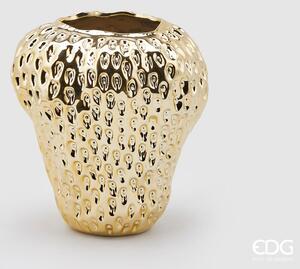 EDG Keramická váza ve tvaru jahody, zlatá barva, 26 cm
