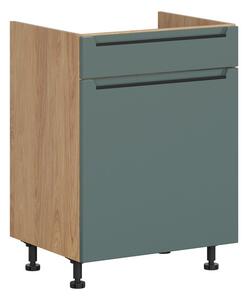 BRW Kuchyně Family Line dřezová Iris DKS-60/82-STB/B, dub hikora/boho green matt