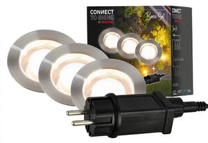 BRILONER CONNECT TO SHINE startovací sada 12V zahradní osvětlení - trafo, 3x LED svítidlo do země, IP67, stříbrná 3916032