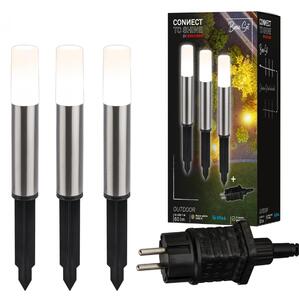 BRILONER Startovací sada Junca – CONNECT TO SHINE, 3ks svítidel pro osvětlení cesty, IP44, design nerez ocel 3925032