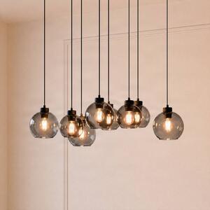 TK Lighting Závěsné světlo Cubus, délka 95 cm, 8 žárovek, kouřově šedé, sklo, stmívatelný, Černá, Obývací pokoj / jídelna, Sklo, Moderní