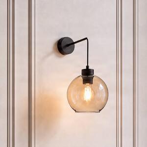 TK Lighting Nástěnné světlo Cubus, černá/jantarová, sklo, Ø 18 cm, E27, stmívatelný, Čirá / transparetní, Obývací pokoj / jídelna, Sklo, Moderní, Koule