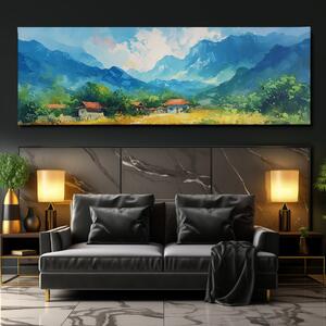 Obraz na plátně - Malá vesnička skrytá pod horami FeelHappy.cz Velikost obrazu: 120 x 40 cm