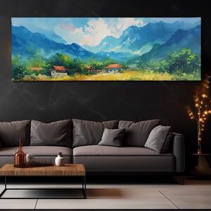 Obraz na plátně - Malá vesnička skrytá pod horami FeelHappy.cz Velikost obrazu: 120 x 40 cm