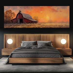 Obraz na plátně - Stará stodola a jemný západ slunce FeelHappy.cz Velikost obrazu: 120 x 40 cm