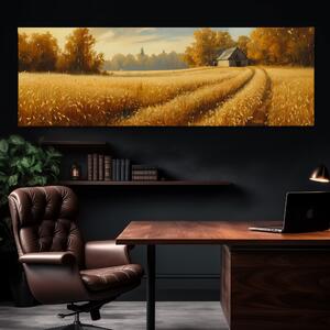 Obraz na plátně - Opuštěná stodola u zlatavého pole FeelHappy.cz Velikost obrazu: 120 x 40 cm