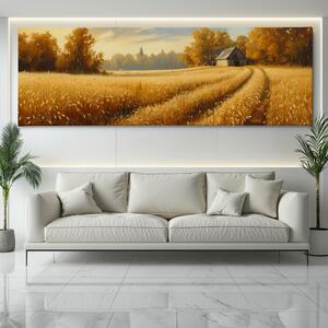 Obraz na plátně - Opuštěná stodola u zlatavého pole FeelHappy.cz Velikost obrazu: 120 x 40 cm