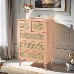 UnboxG komoda příborník s 5 zásuvkami pracovní deska úložná skříňka v boho stylu zásuvková skříňka do obývacího pokoje ložnice předsíň 60 x 24 x 91 cm