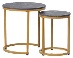 Přístavný stolek HULO černý mramor/zlatá, sada 2 ks