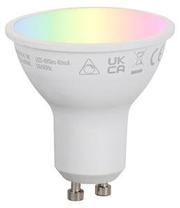 Chytrá LED žárovka GU10 50 mm s možností stmívání, opálová, RGBW, 4,7 W, 400 lm, 2700–6500 K
