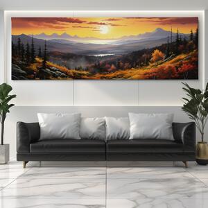 Obraz na plátně - Podzimní kopcovitá krajina s lesy FeelHappy.cz Velikost obrazu: 120 x 40 cm