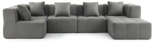 MILYSOFA SOFABULOUS – 5místná modulární rohová pohovka s lehátkem, jemná smyčková látka, barva oblakově šedá