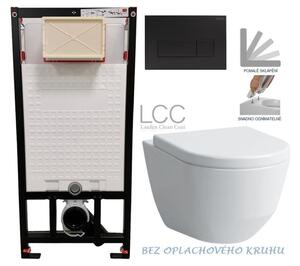 DEANTE Podomítkový rám, pro závěsné WC mísy + SLIM tlačítko černé + WC LAUFEN PRO LCC RIMLESS + SEDÁTKO CST_WC01 N51P LP2