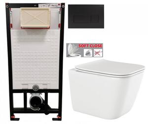 DEANTE Podomítkový rám, pro závěsné WC mísy + SLIM tlačítko černé + WC INVENA PAROS + SEDÁTKO CST_WC01 N51P RO1