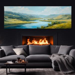 Obraz na plátně - Údolí řeky s malými kopci FeelHappy.cz Velikost obrazu: 120 x 40 cm