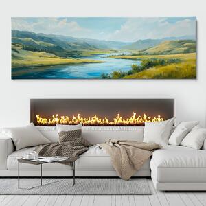 Obraz na plátně - Údolí řeky s malými kopci FeelHappy.cz Velikost obrazu: 120 x 40 cm