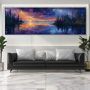 Obraz na plátně - Tajemný západ slunce nad jezerem FeelHappy.cz Velikost obrazu: 180 x 60 cm