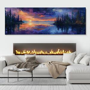 Obraz na plátně - Tajemný západ slunce nad jezerem FeelHappy.cz Velikost obrazu: 120 x 40 cm