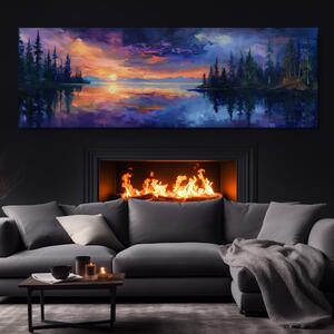 Obraz na plátně - Tajemný západ slunce nad jezerem FeelHappy.cz Velikost obrazu: 120 x 40 cm