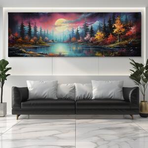 Obraz na plátně - Barevná podzimní krajina s noční oblohou FeelHappy.cz Velikost obrazu: 150 x 50 cm