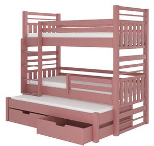 Patrová postel pro 3 děti Hanka, 200x90cm, růžová