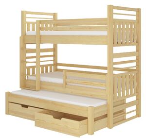 Patrová postel pro 3 děti Hanka, 200x90cm, borovice