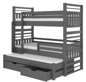 Patrová postel pro 3 děti Hanka, 200x90cm, šedá