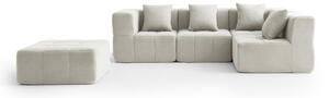 MILYSOFA SOFABULOUS – čtyřmístná modulární rohová pohovka s lehátkem, krémově béžová, jemná bouclé látka