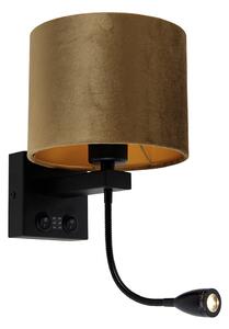 Nástěnná lampa černá s bronzovým sametovým stínítkem 18 cm - Brescia